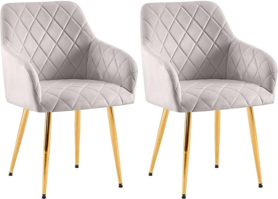 CLP Monett Set van 2 eetkamerstoelen met armleuning klassiek metalen frame Velvet goud grijs