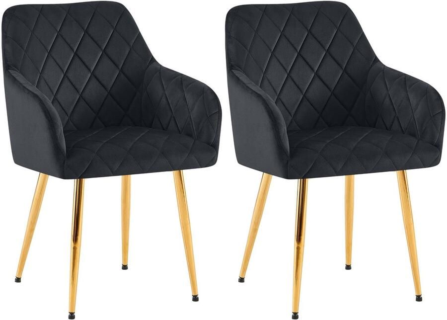 CLP Monett Set van 2 eetkamerstoelen met armleuning klassiek metalen frame Velvet goud zwart