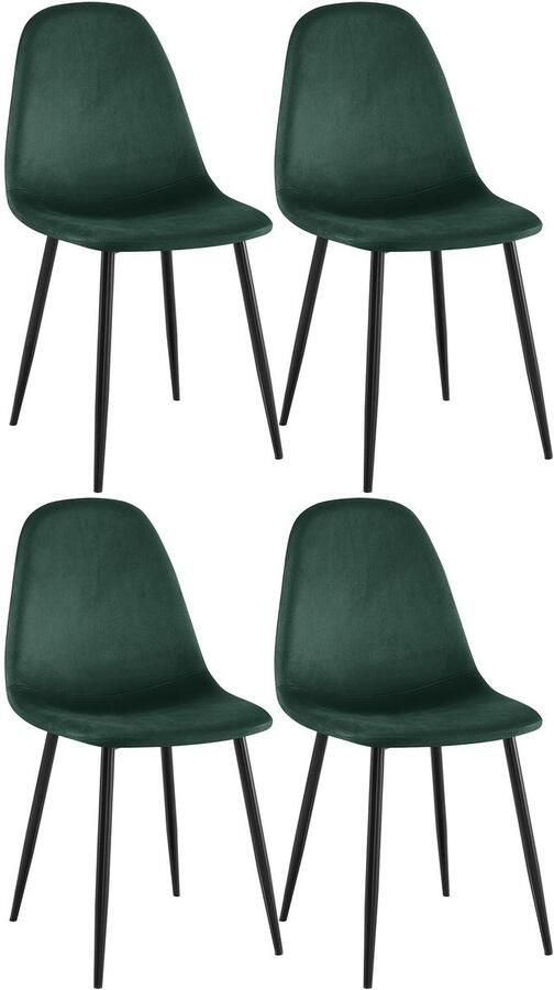 CLP Napier Set van 4 eetkamerstoelen Modern Design Zonder armleuning Metalen Onderstel Comfortabele Rugleuning Max.150 kg Fluweel groen