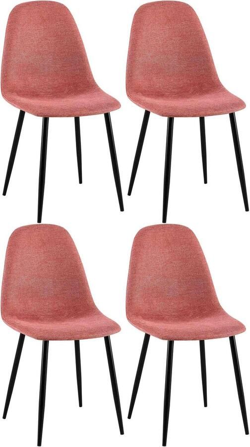 CLP Napier Set van 4 eetkamerstoelen Modern Design Zonder armleuning Metalen Onderstel Comfortabele Rugleuning Max.150 kg Stof oranje