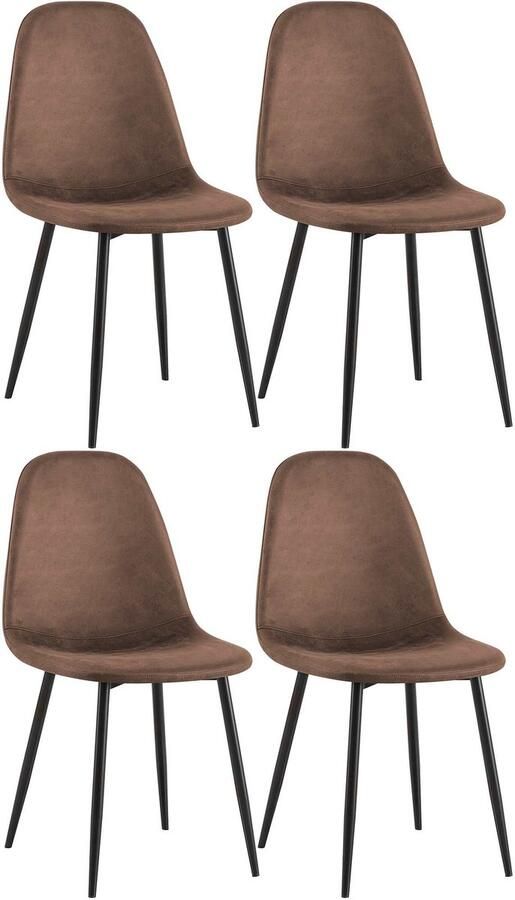 CLP Napier Set van 4 eetkamerstoelen Modern Design Zonder armleuning Metalen Onderstel Comfortabele Rugleuning Max.150 kg Kunstleer bruin - Foto 2