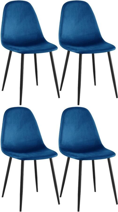 CLP Napier Set van 4 eetkamerstoelen Modern Design Zonder armleuning Metalen Onderstel Comfortabele Rugleuning Max.150 kg Fluweel blauw