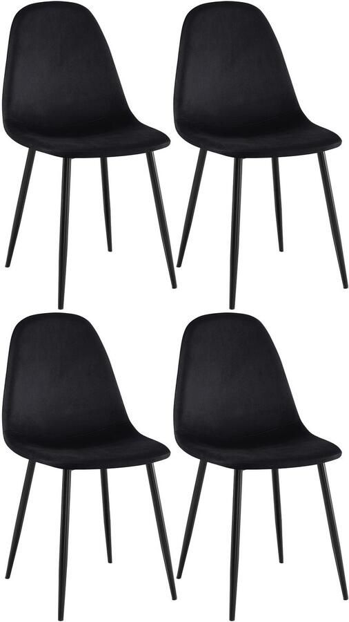 CLP Napier Set van 4 eetkamerstoelen Modern Design Zonder armleuning Metalen Onderstel Comfortabele Rugleuning Max.150 kg Fluweel zwart
