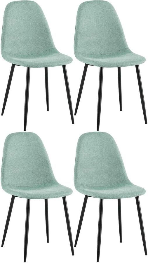 CLP Napier Set van 4 eetkamerstoelen Modern Design Zonder armleuning Metalen Onderstel Comfortabele Rugleuning Max.150 kg Stof lichtgroen