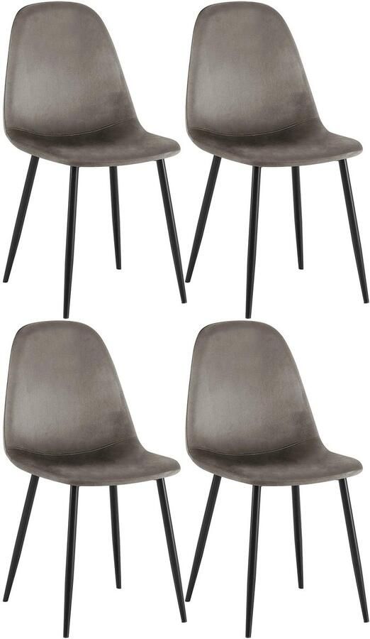CLP Napier Set van 4 eetkamerstoelen Modern Design Zonder armleuning Metalen Onderstel Comfortabele Rugleuning Max.150 kg Fluweel antraciet