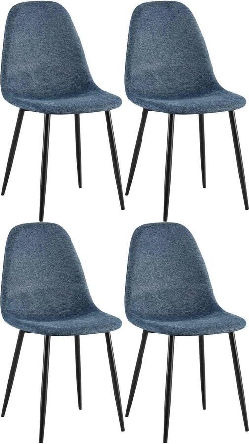 CLP Napier Set van 4 eetkamerstoelen Modern Design Zonder armleuning Metalen Onderstel Comfortabele Rugleuning Max.150 kg Stof donkerblauw