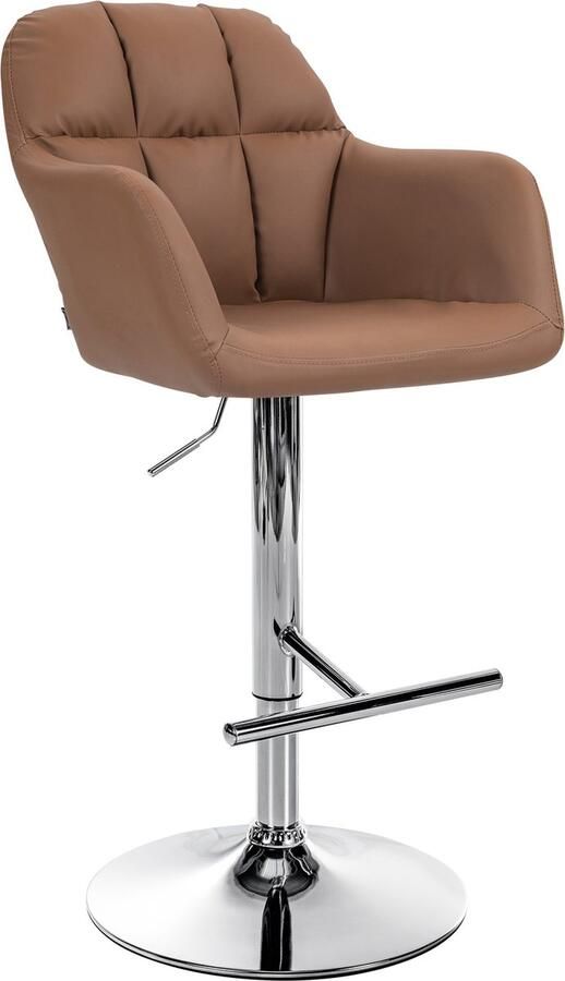 CLP Natoma Barkruk Met rugleuning Verstelbaar Met voetensteun Kunstleer Metaal in chroomoptiek licht bruin