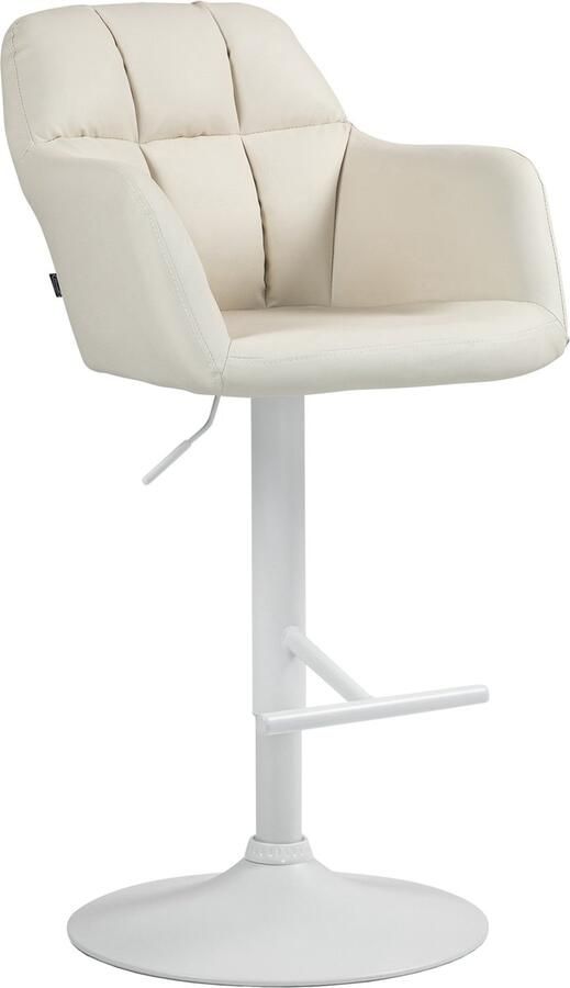 Clp Natoma Barkruk Met rugleuning Verstelbaar Met voetensteun Kunstleer Metaal mat wit creme