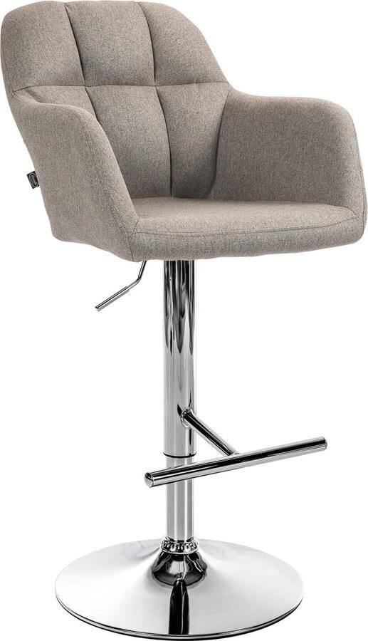 CLP Natoma Barkruk Met rugleuning Verstelbaar Met voetensteun Stof Metaal in chroomoptiek taupe