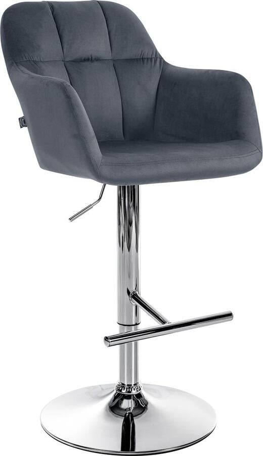 Clp Natoma Barkruk Met rugleuning Verstelbaar Met voetensteun Velvet Fluweel Metaal in chroomoptiek donkergrijs