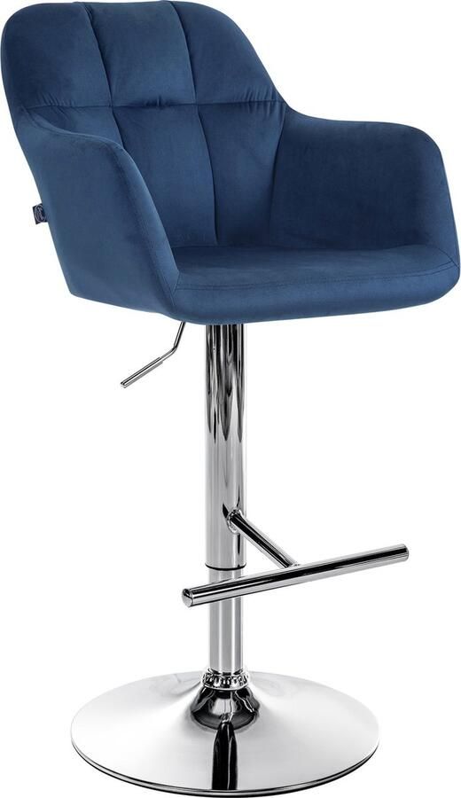 CLP Natoma Barkruk Met rugleuning Verstelbaar Met voetensteun Velvet Fluweel Metaal in chroomoptiek blauw