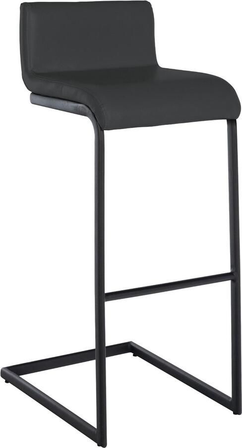 CLP Newport Barkruk met rugleuning met zwart roestvrijstalen frame voetensteun donkergrijs Kunstleer