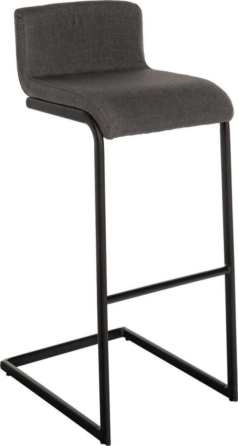 CLP Newport Barkruk met rugleuning met zwart roestvrijstalen frame voetensteun zwart donkergrijs
