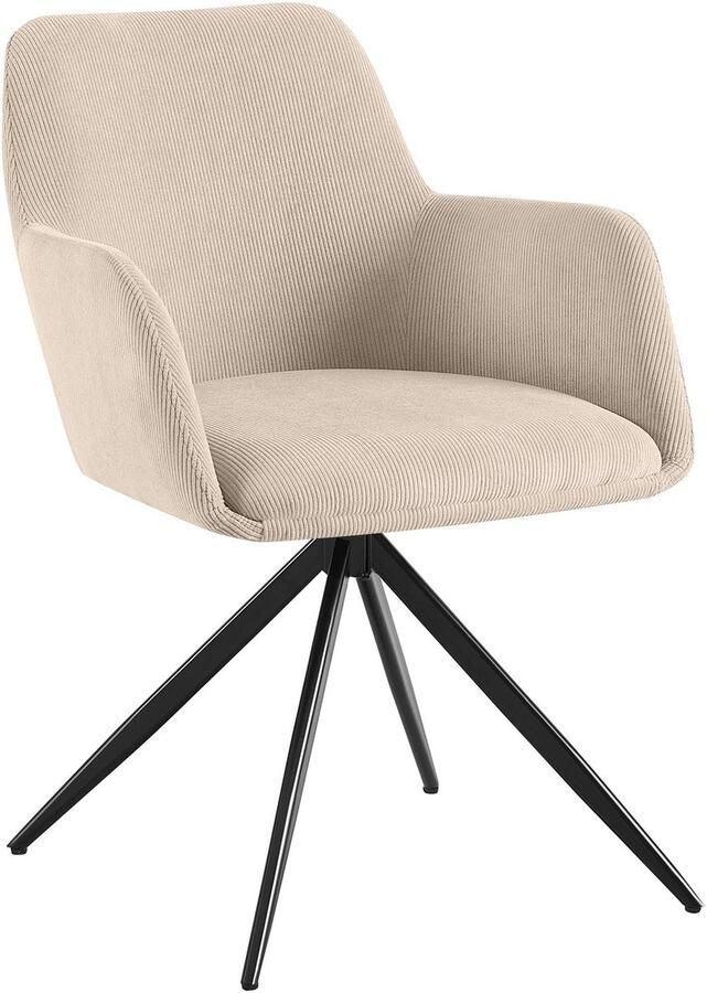 CLP Olema Eetkamerstoel draaibaar met armleuning metalen frame corduroy ribstof creme