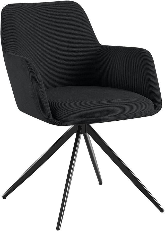 CLP Olema Eetkamerstoel draaibaar met armleuning metalen frame corduroy ribstof zwart