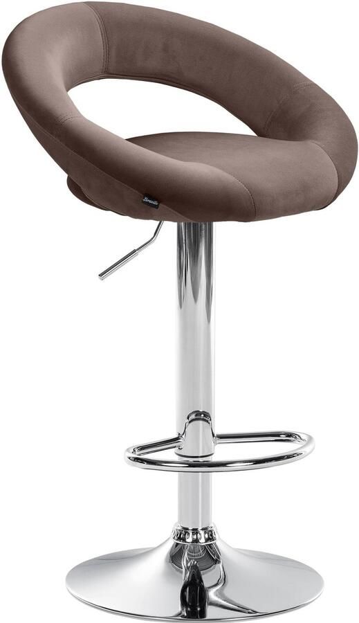 CLP Olinda Barkruk met rugleuning hoogte verstelbaar draaibaar voetensteun velvet fluweel chroom bruin