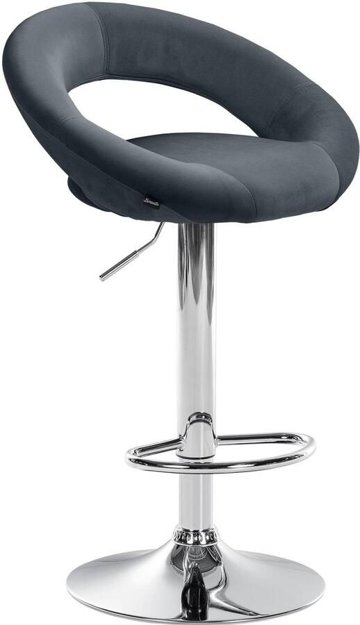 CLP Olinda Barkruk met rugleuning hoogte verstelbaar draaibaar voetensteun velvet fluweel chroom donkergrijs