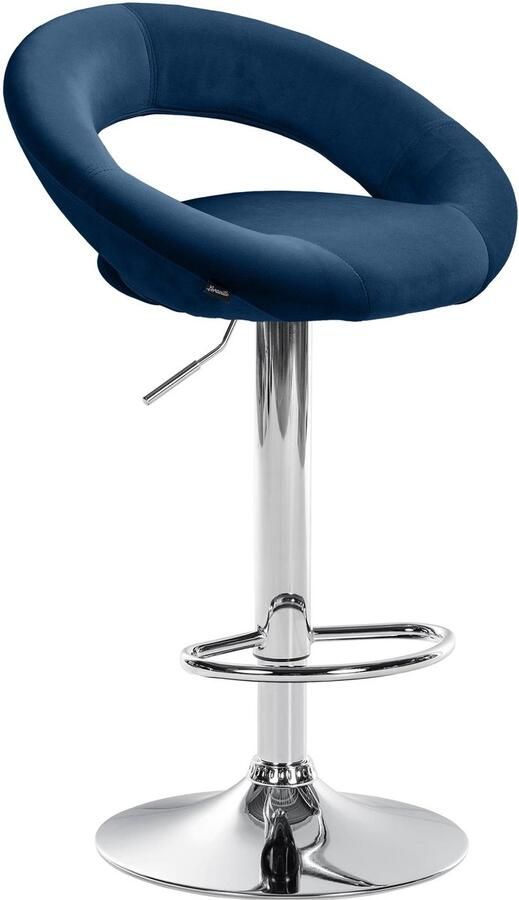 CLP Olinda Barkruk met rugleuning hoogte verstelbaar draaibaar voetensteun velvet fluweel chroom blauw
