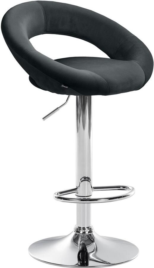 CLP Olinda Barkruk met rugleuning hoogte verstelbaar draaibaar voetensteun velvet fluweel chroom zwart