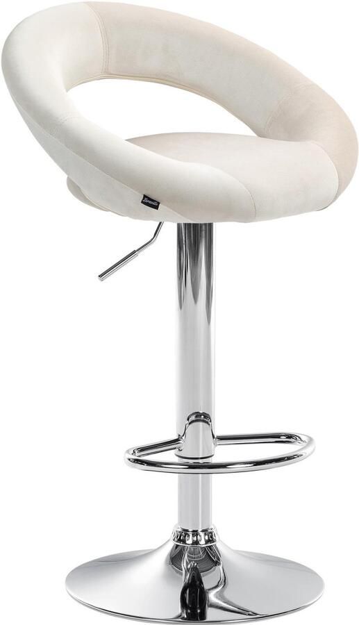 CLP Olinda Barkruk met rugleuning hoogte verstelbaar draaibaar voetensteun velvet fluweel chroom creme