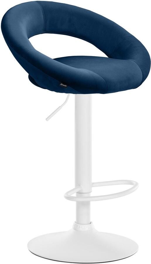 CLP Olinda Barkruk met rugleuning hoogte verstelbaar draaibaar voetensteun velvet fluweel wit blauw