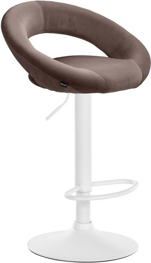 CLP Olinda Barkruk met rugleuning hoogte verstelbaar draaibaar voetensteun velvet fluweel wit bruin