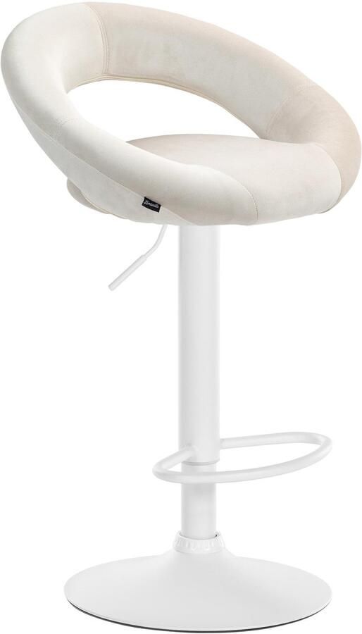 CLP Olinda Barkruk met rugleuning hoogte verstelbaar draaibaar voetensteun velvet fluweel wit creme