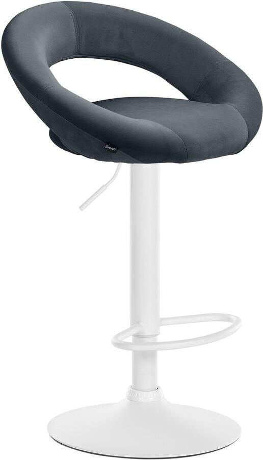 CLP Olinda Barkruk met rugleuning hoogte verstelbaar draaibaar voetensteun velvet fluweel wit donkergrijs