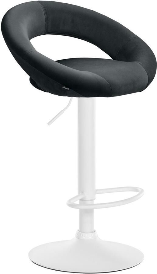 CLP Olinda Barkruk met rugleuning hoogte verstelbaar draaibaar voetensteun velvet fluweel wit zwart