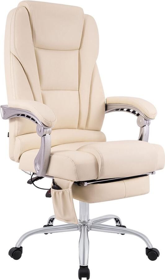 CLP Pacific Bureaustoel Massage Functie Voor volwassenen Met armleuningen Ergonomische Echt Leer creme - Foto 2