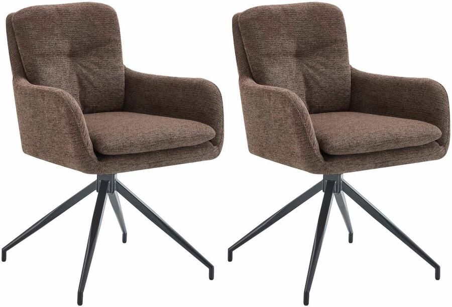 CLP Pickett Set van 2 Eetkamerstoelen met armleuning klassiek draaibaar met rugleuning Stof bruin