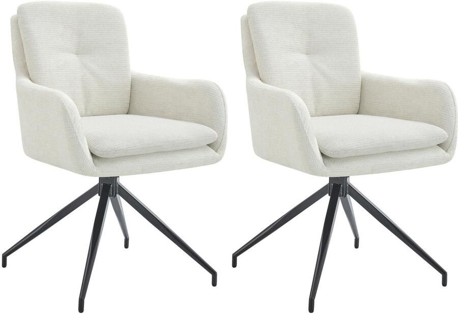 CLP Pickett Set van 2 Eetkamerstoelen met armleuning klassiek draaibaar met rugleuning Stof creme