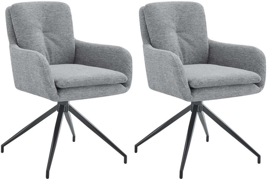 CLP Pickett Set van 2 Eetkamerstoelen met armleuning klassiek draaibaar met rugleuning Stof grijs