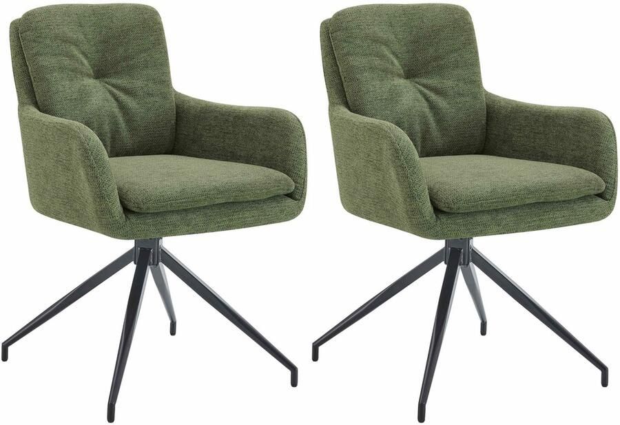 CLP Pickett Set van 2 Eetkamerstoelen met armleuning klassiek draaibaar met rugleuning Stof groen
