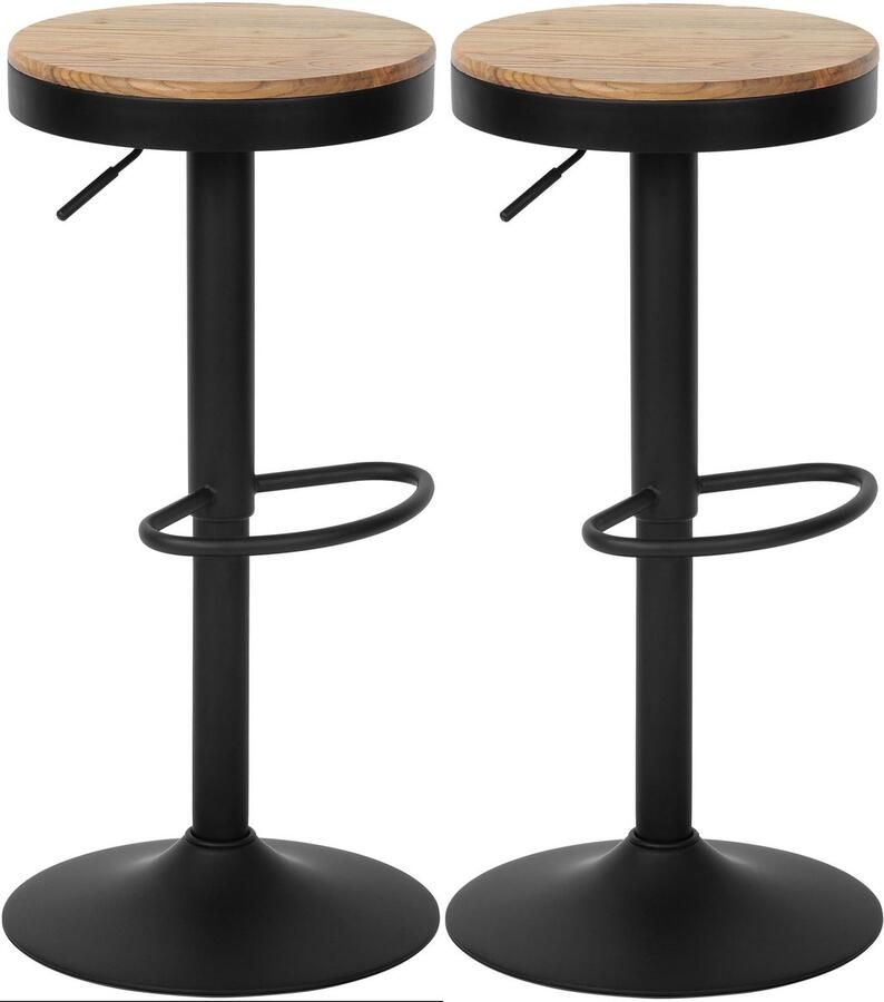 CLP Pitas Set van 2 Barkrukken hout draaibaar voetensteun vloerbeschermer modern natura zwart