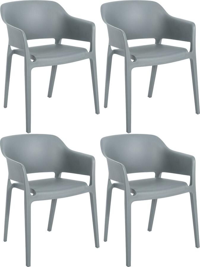 Clp Puebla Set van 4 tuinstoelen Stapelbaar Weerbestendig Kunststof grijs