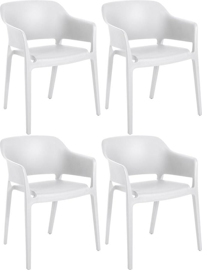 Clp Puebla Set van 4 tuinstoelen Stapelbaar Weerbestendig Kunststof wit
