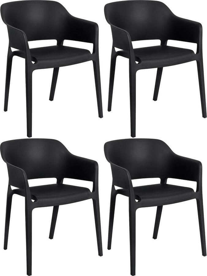 Clp Puebla Set van 4 tuinstoelen Stapelbaar Weerbestendig Kunststof zwart