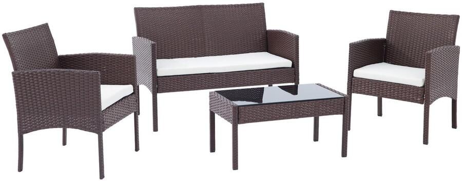 CLP Ramunda Loungeset tuinmeubels tuin wicker weerbestendig met tafel bank bruin