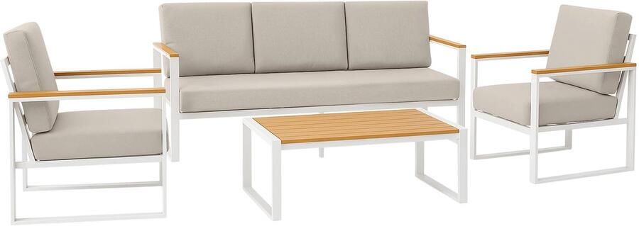 CLP Rodiesa Loungeset 4-delige Aluminium Tuinset voor 5 Personen 2 Stoelen 3-Zitsbank & Tafel Weerbestendig & UV-Bestendig wit
