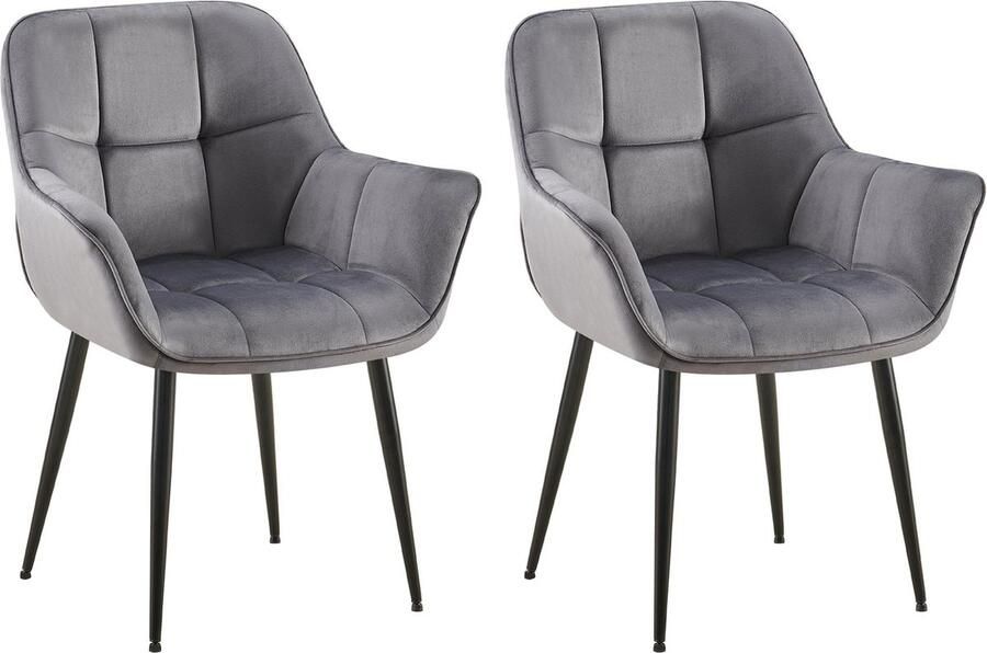 Clp Roseville Set van 2 eetkamerstoelen Met armleuningen Klassiek Fluweel donkergrijs