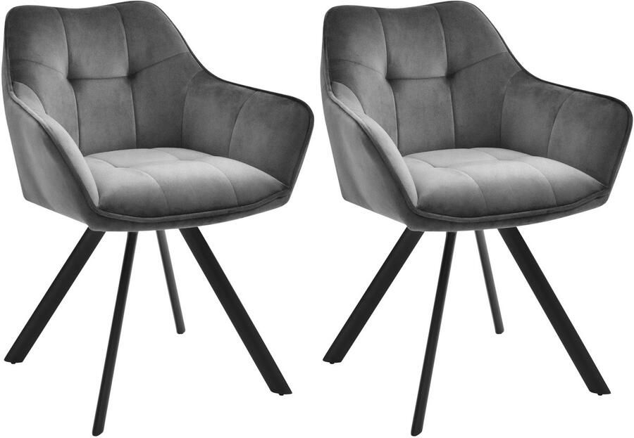 CLP Scott Set van 2 eetkamerstoelen Draaibaar 180°- Metalen Frame Terugdraaifunctie Comfortabele Zitting Modern Design Fluweel donkergrijs