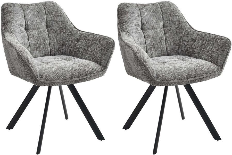CLP Scott Set van 2 eetkamerstoelen Draaibaar 180°- Metalen Frame Terugdraaifunctie Comfortabele Zitting Modern Design Stof donkergrijs