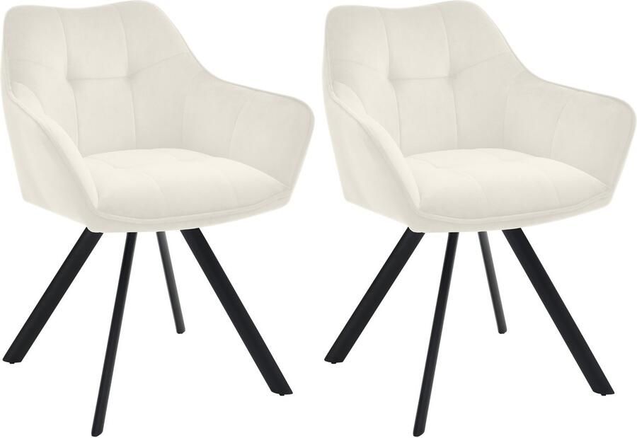 CLP Scott Set van 2 eetkamerstoelen Draaibaar 180°- Metalen Frame Terugdraaifunctie Comfortabele Zitting Modern Design Fluweel creme