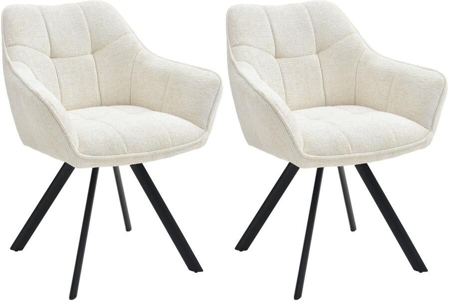 CLP Scott Set van 2 eetkamerstoelen Draaibaar 180°- Metalen Frame Terugdraaifunctie Comfortabele Zitting Modern Design Stof creme