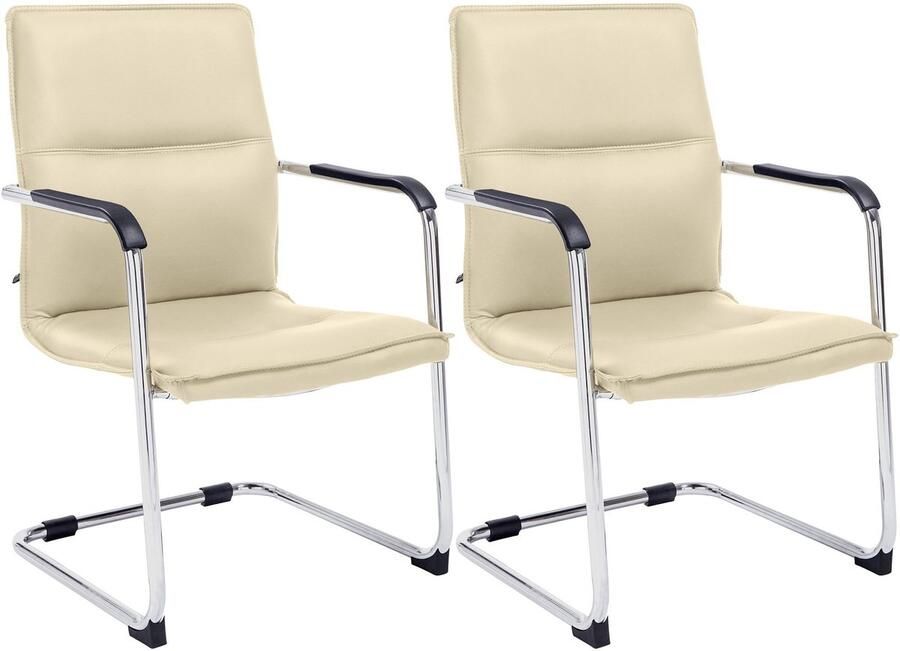 CLP Seattle Set van 2 bezoekersstoelen Met armleuning Eetkamerstoel Kunstleer creme