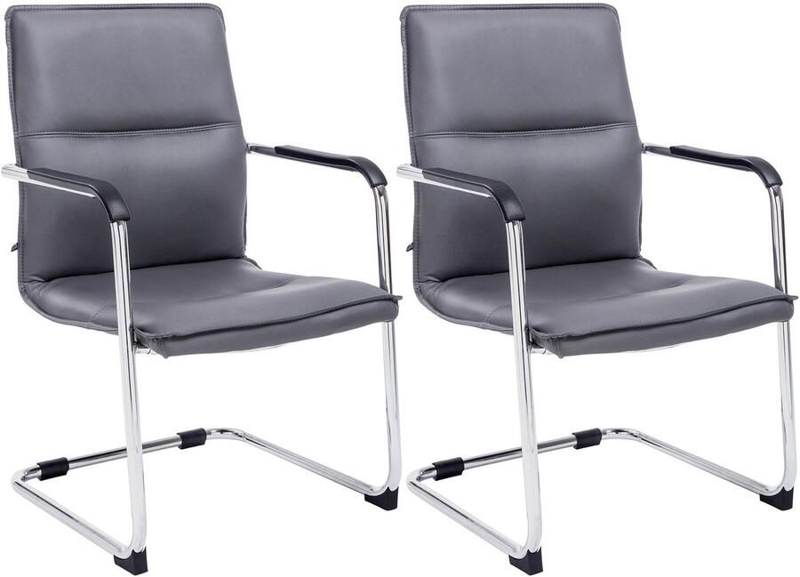 CLP Seattle Set van 2 bezoekersstoelen Met armleuning Eetkamerstoel Kunstleer grijs