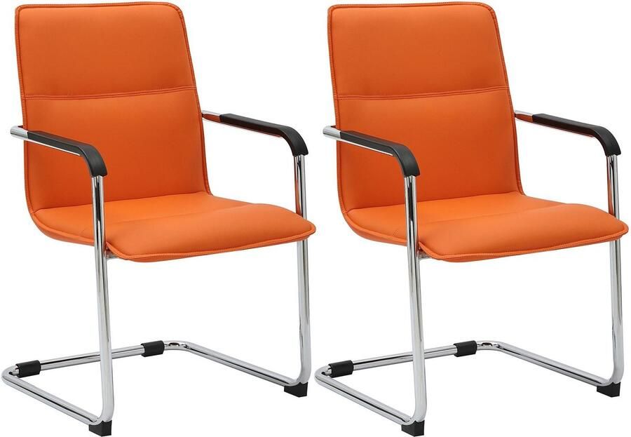 CLP Seattle Set van 2 bezoekersstoelen Met armleuning Eetkamerstoel Kunstleer oranje