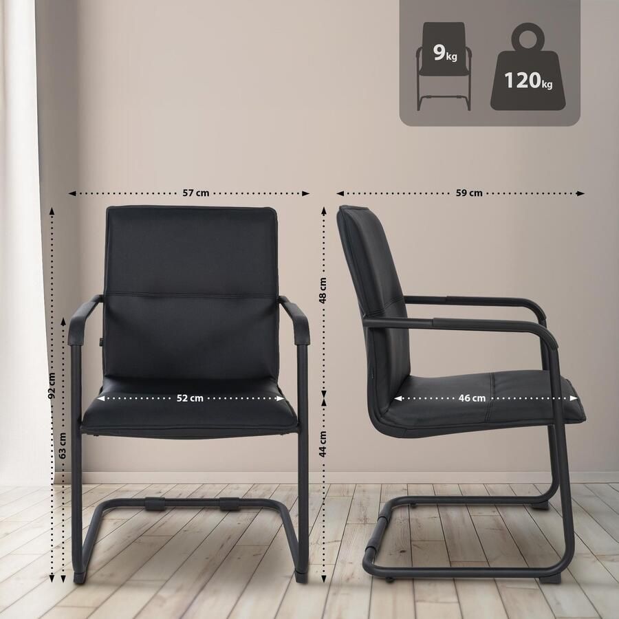 CLP Seattle Bezoekersstoel Met armleuning Eetkamerstoel Kunstleer zwart zwart