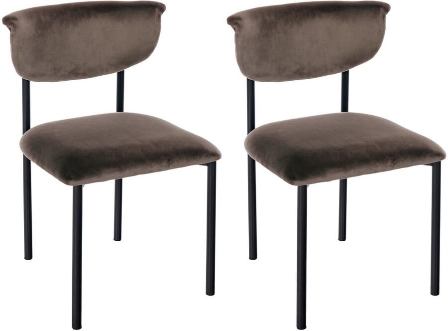 CLP Set van 2 eetkamerstoelen Gambell met rugleuning en gewatteerde fluwelen bekleding Fluweel bruin